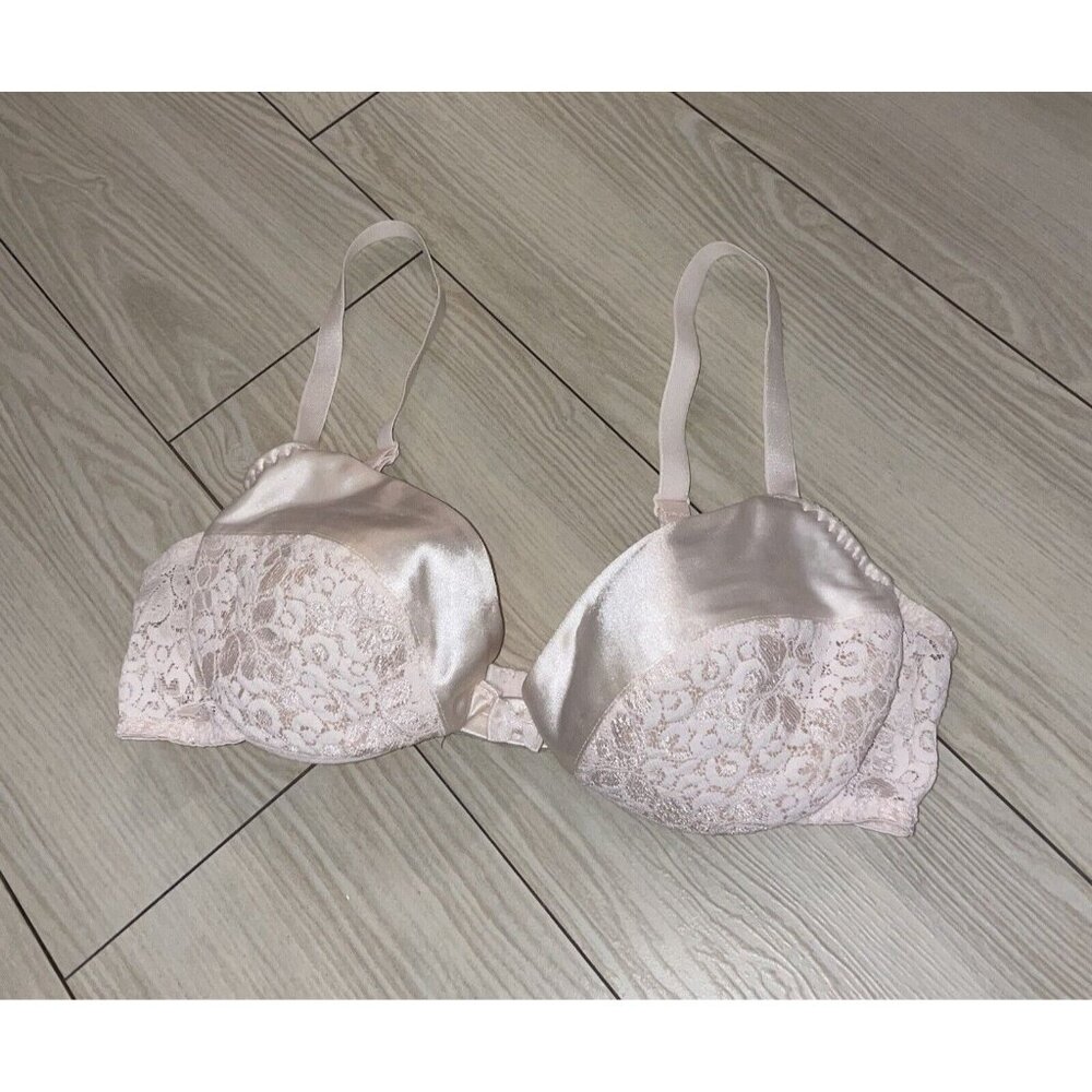 Vtg Maidenform 8322 Rendezvous Padded Push Up Bra Satin Lace Womens 36B Ivory